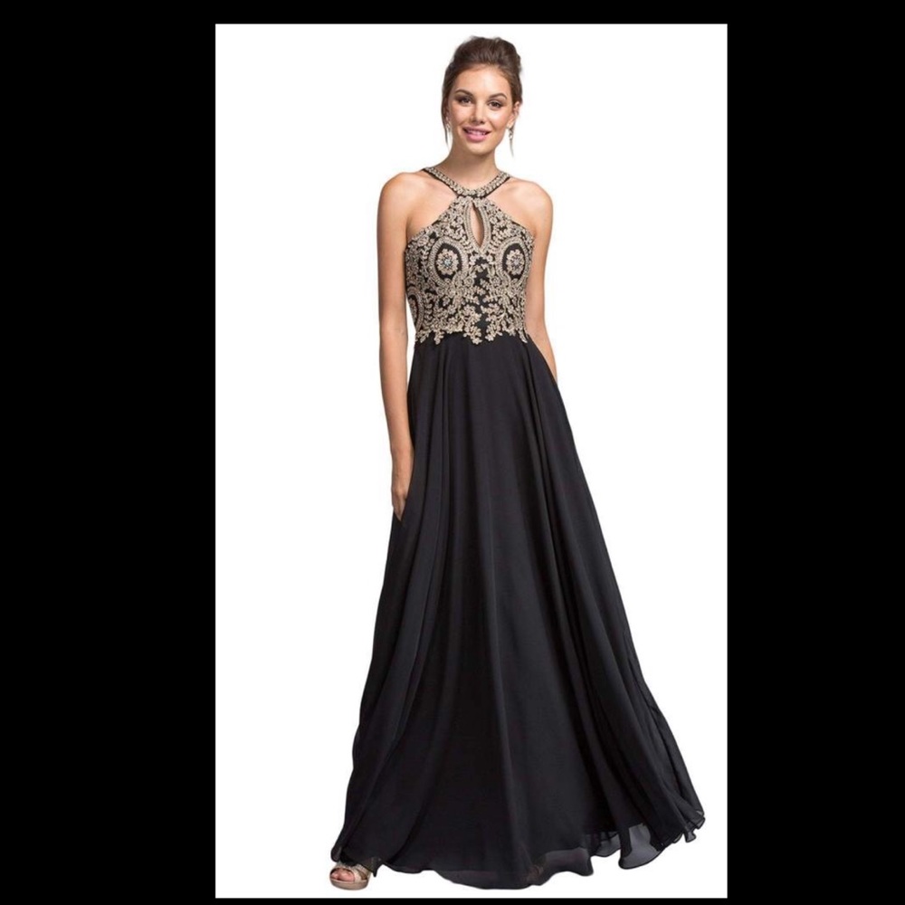ASPEED -EMBELLISHED CHIFFON HALTER NECK GOWN L1988